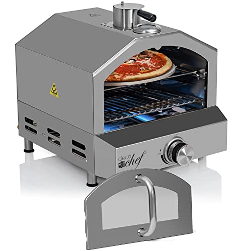 Deco Chef Portable Outdoor Pizza Oven and Grill with Propane Gas CSA Approved Regulator and Hose Includes Pizza Peel Stone Easy Temperature Dial BuiltIn Thermometer and Grill Rack