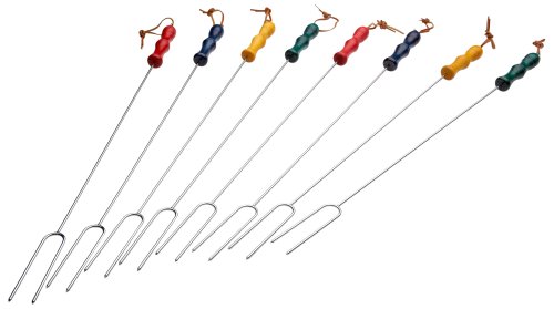 Rome Industries Cs-2200 Romes 8 Piece Marshmallow Roasting Fork Set Chrome Plated With Multi Colored Handles