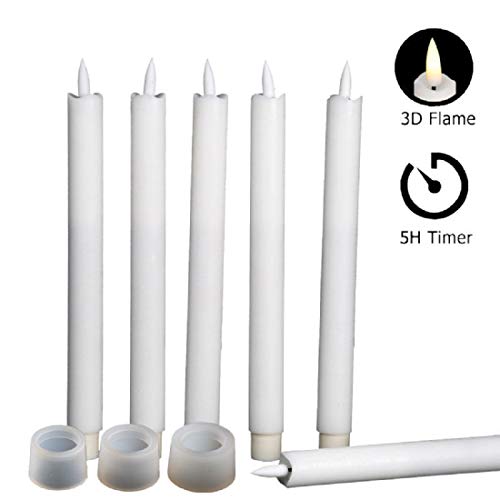 Eywamage White Flameless Taper Candles with Timer Battery Operated Real Wax Wick Flickering LED Window Candles H 10 6 Pack
