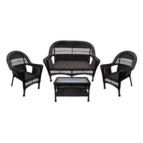 4-Piece Brown Resin Wicker Patio Furniture Set - 2 Chairs Loveseat Coffee Table