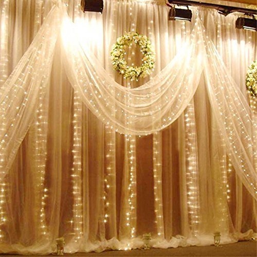 HongJing Window Curtain Light 3m3m 300led Christmas Light Icicle Lights Festival Curtain String Fairy Wedding Led Lights for Wedding Party Window Home Decorative Garden Decorative Warm White