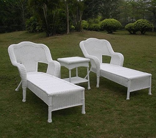 Outdoor Wicker Chaise Lounge Set With table 3 Piece White - Patio Furniture Collection is Perfect For Lounging Outside in Beautiful Spring and Summer Weather