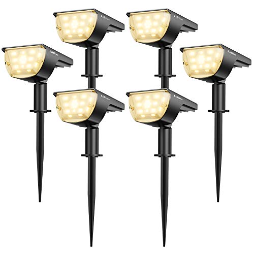 Solar Landscape Spotlights Outdoor 6 Pack3 Modes LiBlins 2in1 Solar Landscaping Spotlights IP67 Waterproof Solar Powered Wall Lights for Yard Garden Patio Driveway Pool (Warm Yellow33 LED)